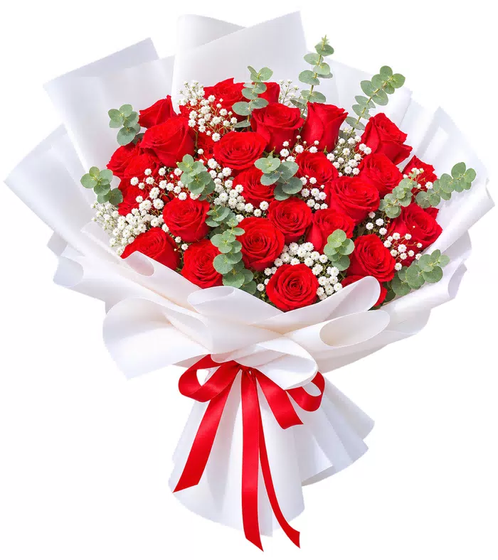 Dành Riêng – bó hoa hồng đỏ giấy trắng