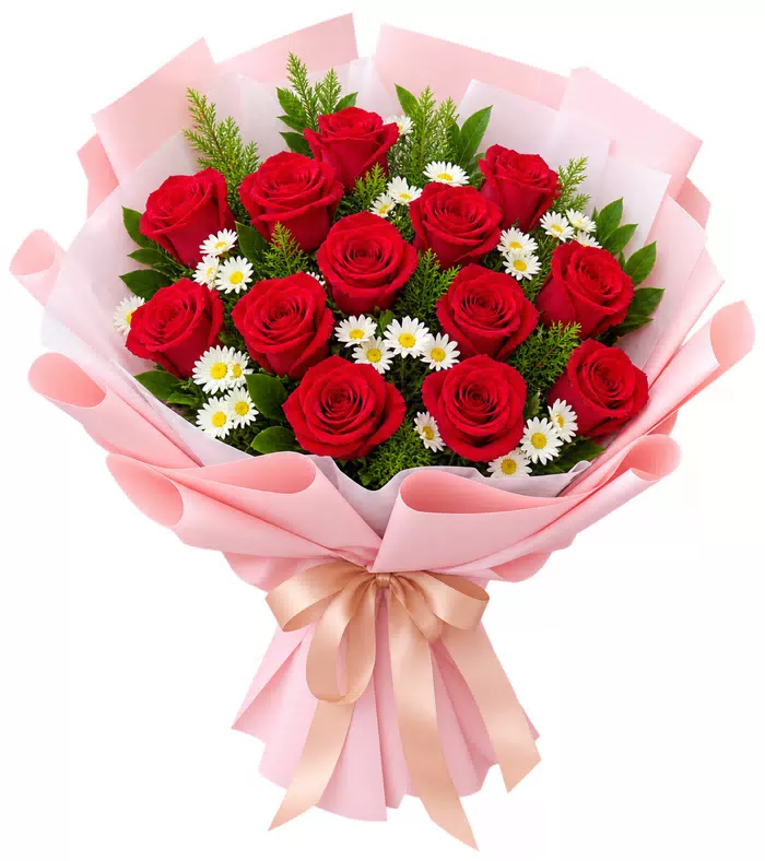 Lời Hẹn – bó hoa hồng đỏ cùng cúc nhỏ