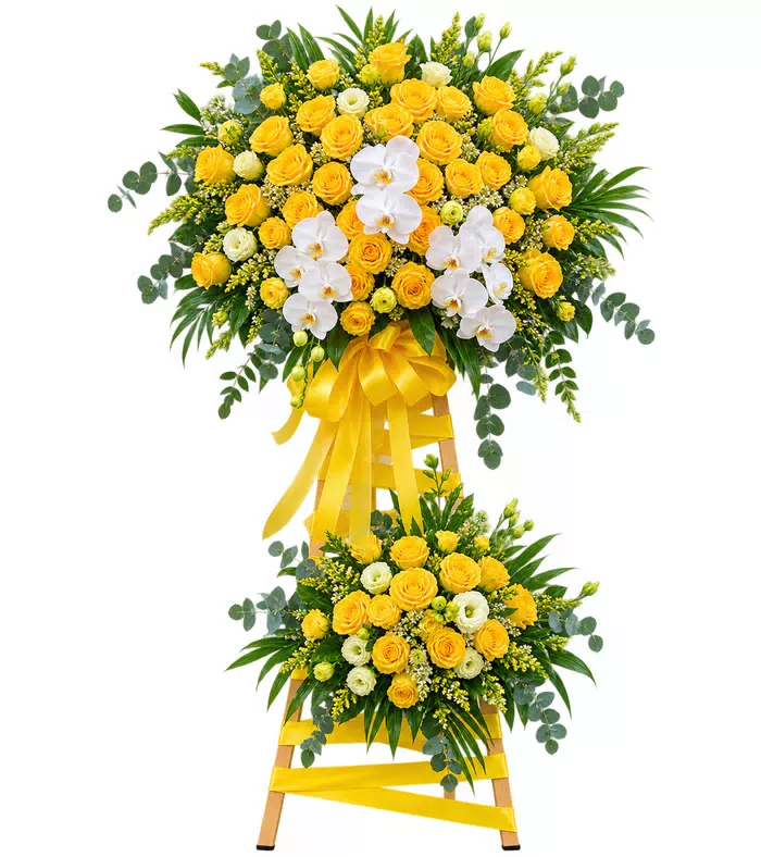 Khai Lộc – kệ hoa chúc mừng vàng lan trắng