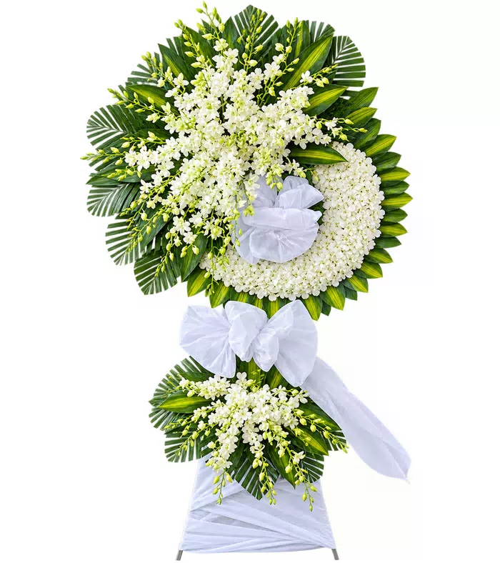 Kính Nhớ – kệ hoa phân ưu trắng xanh · 1342