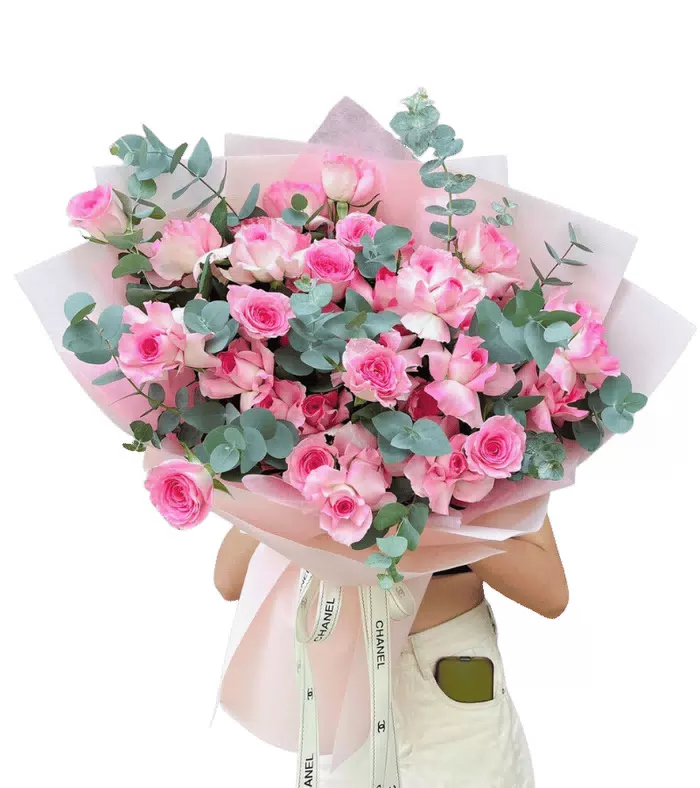 Mến Thương – bó hoa hồng hai sắc trắng hồng