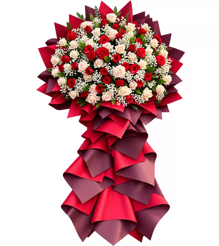 Khởi Vận – kệ hoa chúc mừng hồng đỏ trắng