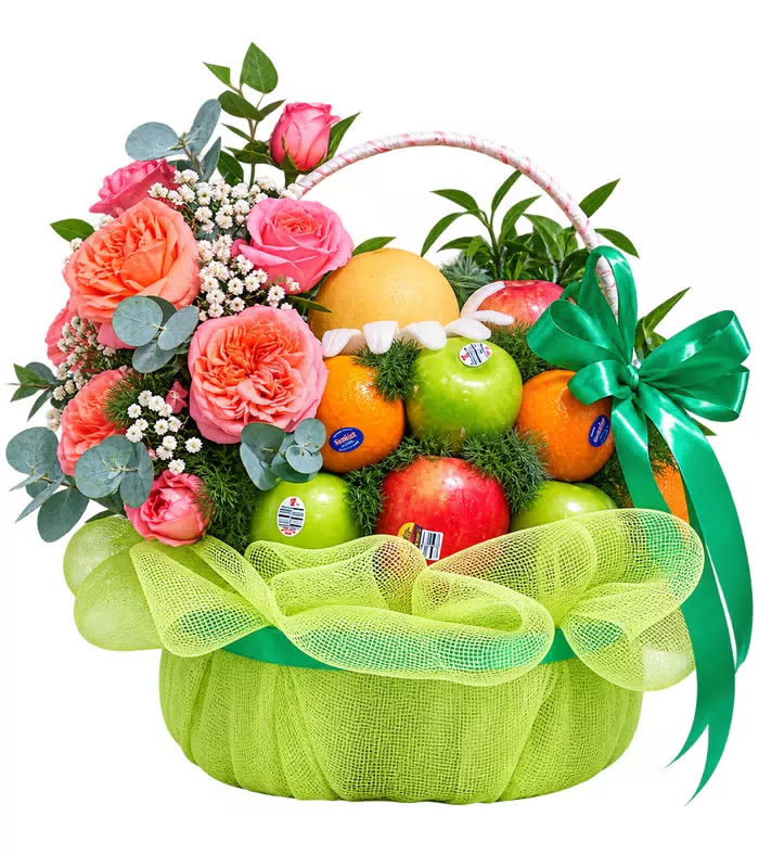 Gửi Lời An – giỏ quà trái cây hoa hồng cam