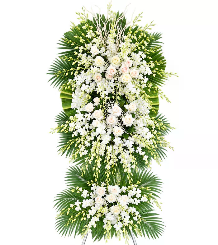 Vĩnh Niệm – kệ hoa phân ưu trắng xanh
