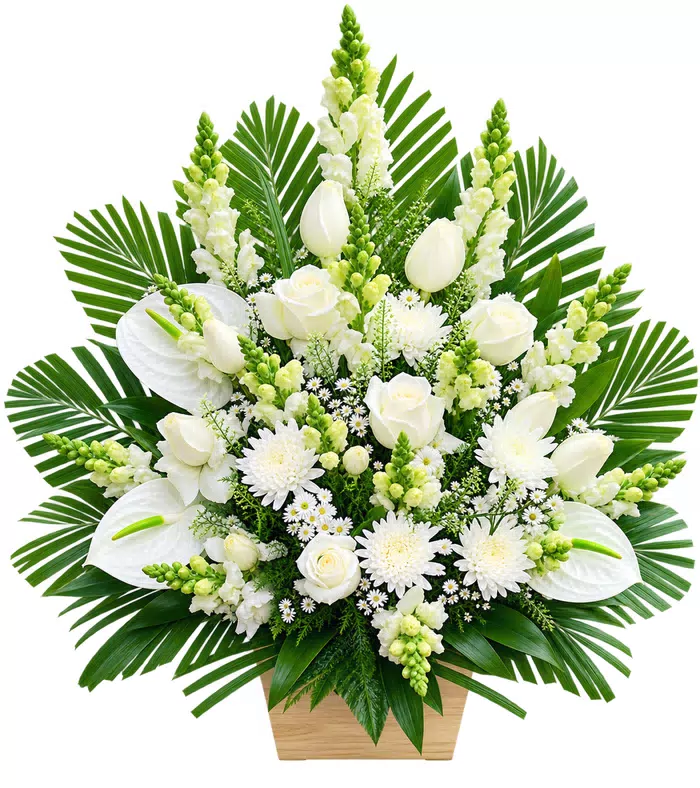 Tâm Niệm – giỏ hoa phân ưu trắng xanh