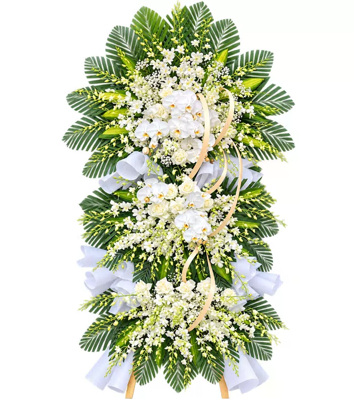 Tưởng Niệm – kệ hoa phân ưu trắng dáng dài
