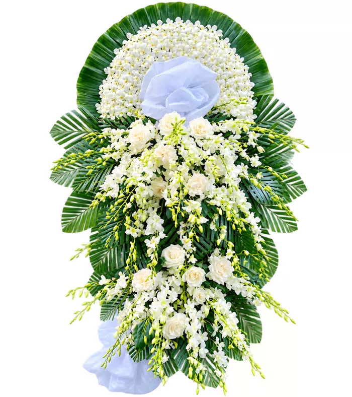 Lặng Thầm – kệ hoa phân ưu trắng xanh · 1339