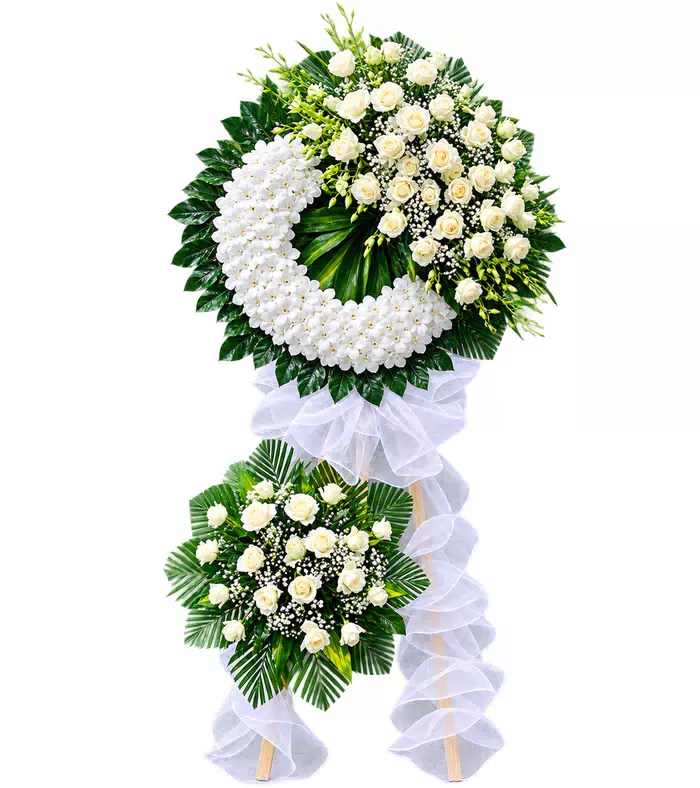 Nén Tâm Hương – kệ hoa phân ưu trắng xanh · 1294