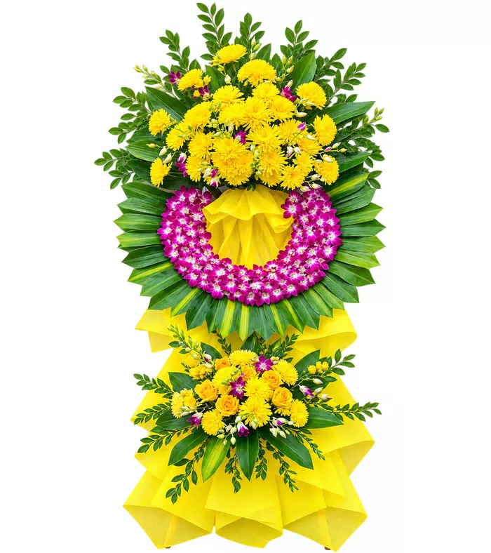 Kính Tiễn – kệ hoa phân ưu vàng tím