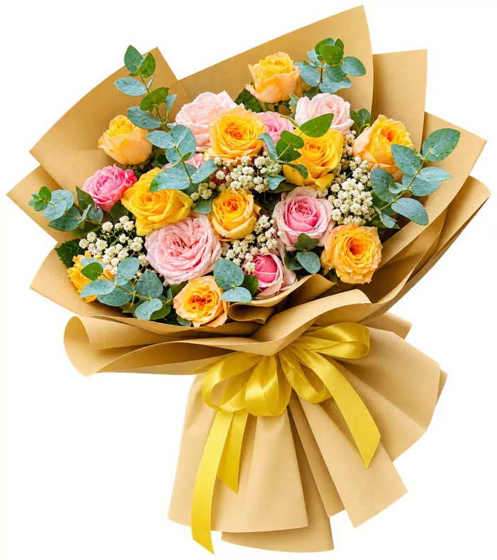 Nhịp Yêu – bó hoa hồng vàng phấn giấy kraft