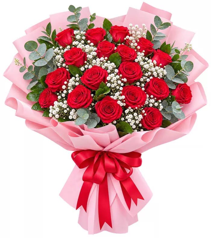 Một Lời Thương – bó hoa hồng đỏ gói hồng