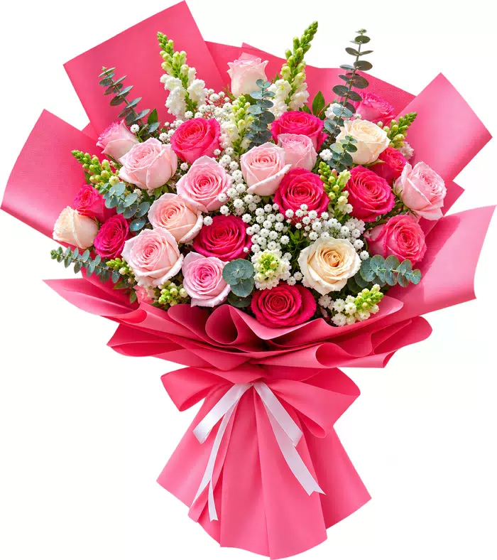 Điều Muốn Nói – bó hoa hồng kem gói đỏ