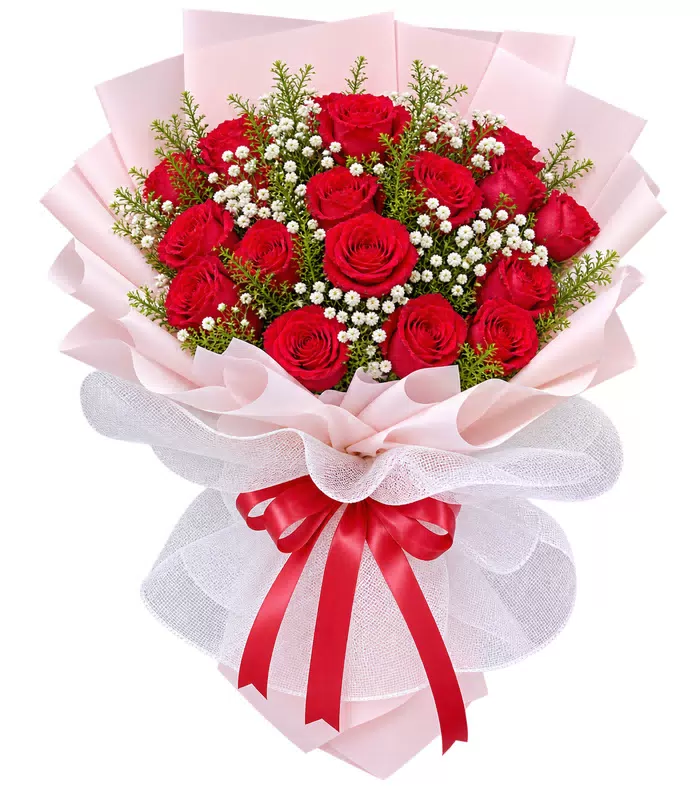 Dịu Ngọt – bó hoa hồng đỏ giấy hồng trắng