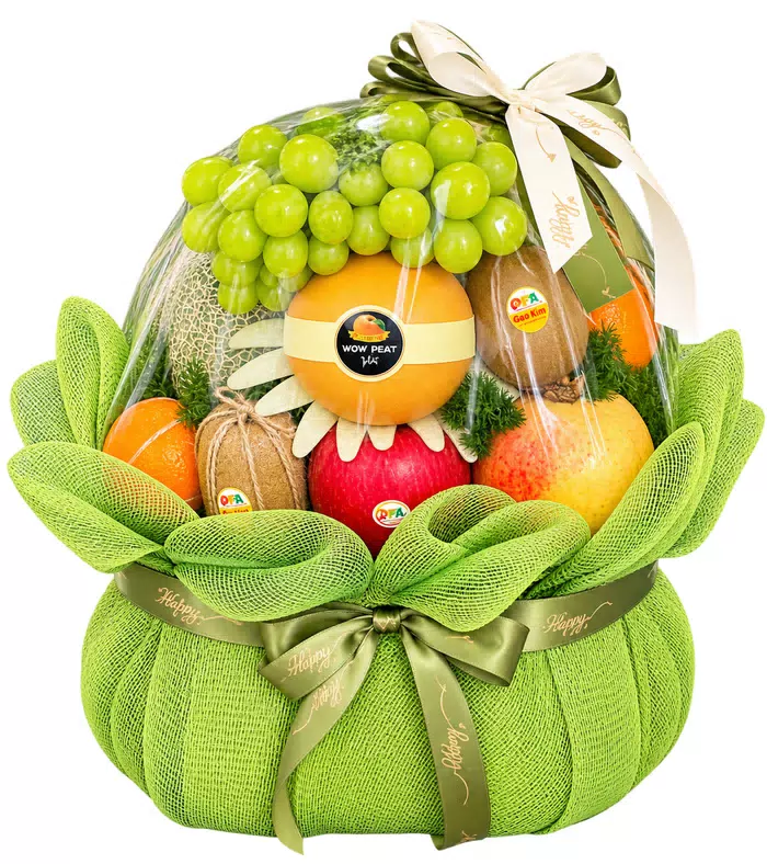 Mến Biếu – giỏ quà trái cây nơ xanh