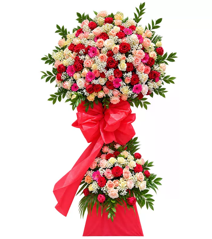 Hưng Thịnh – kệ hoa chúc mừng hồng đỏ phấn hai tầng