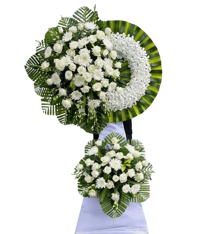 Nghĩa Tình – kệ hoa phân ưu trắng xanh · 0230
