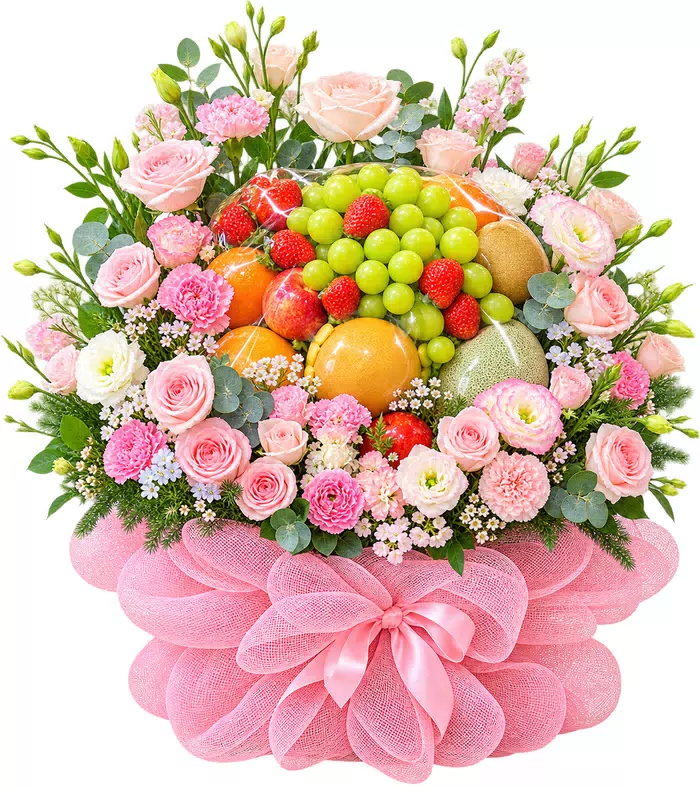 Dành Tặng Bạn – giỏ quà trái cây hoa hồng phấn