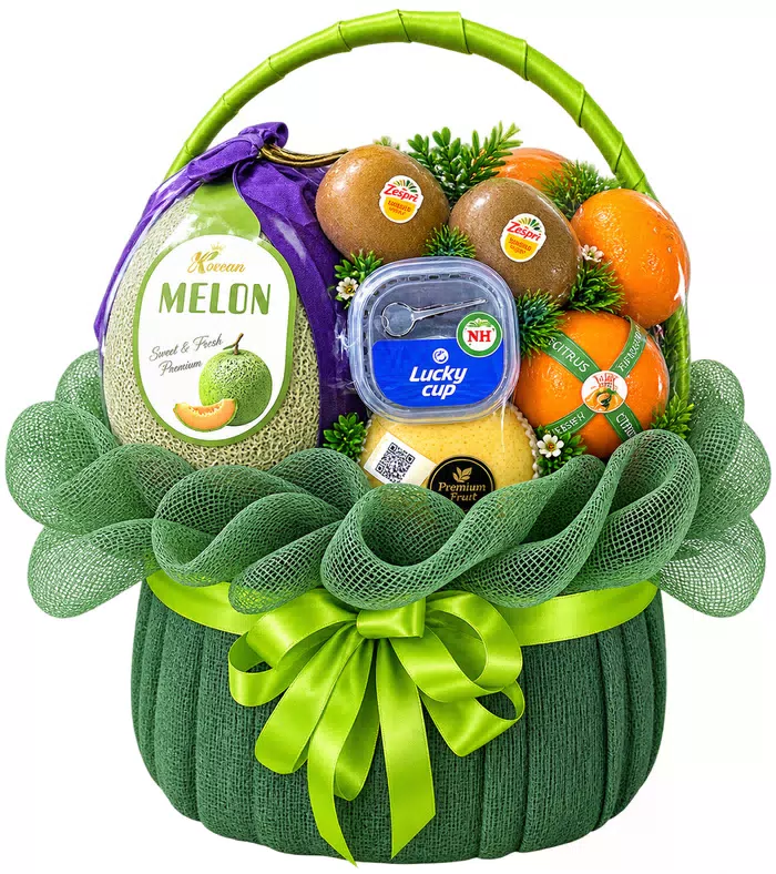 Quà Gặp Mặt – giỏ quà trái cây lưới xanh