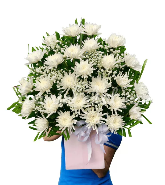 Nén Tâm Hương – giỏ hoa phân ưu trắng xanh