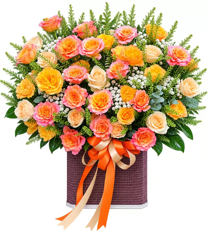 Mùa Thân Quen – giỏ hoa hồng cam phấn