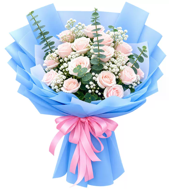 Dành Riêng – bó hoa hồng phấn giấy xanh