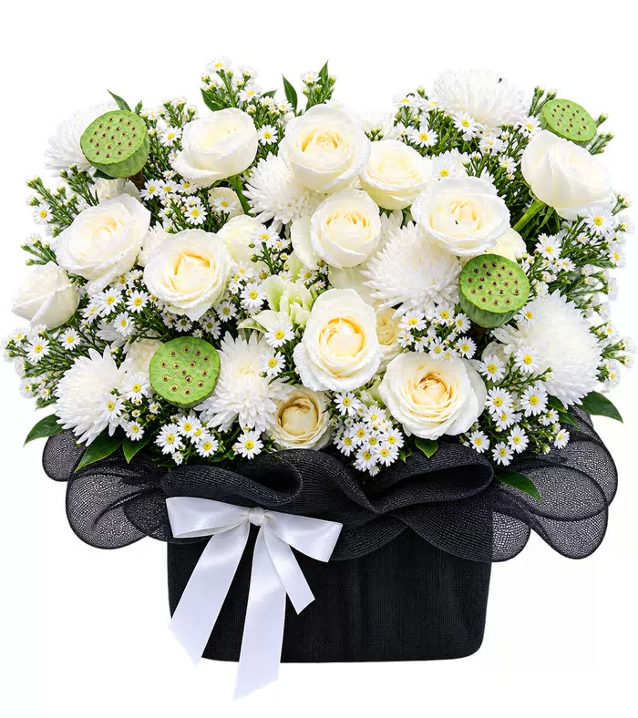 Tình Thân – giỏ hoa phân ưu trắng
