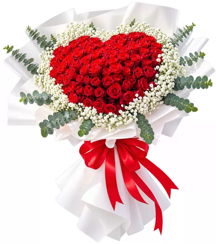 Mến Thương – bó hoa hồng trái tim gói trắng
