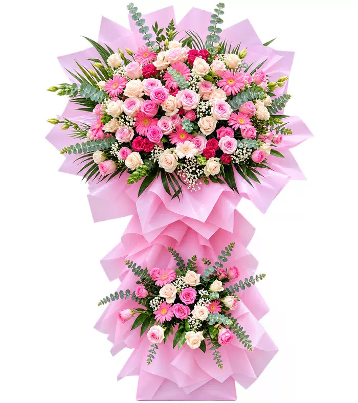 Thịnh Vượng – kệ hoa chúc mừng hồng phấn hai tầng