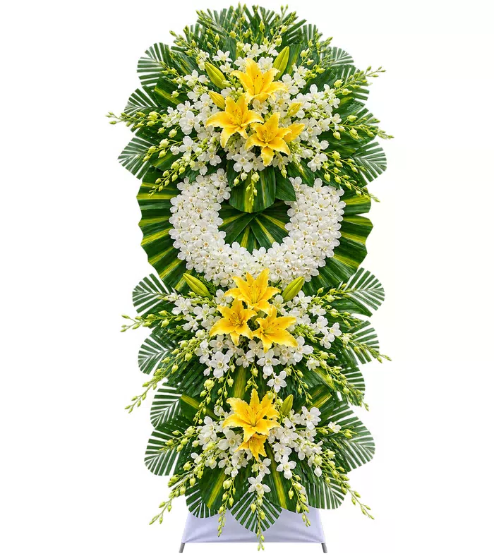 Mãi Nhớ – kệ hoa phân ưu ly vàng trắng