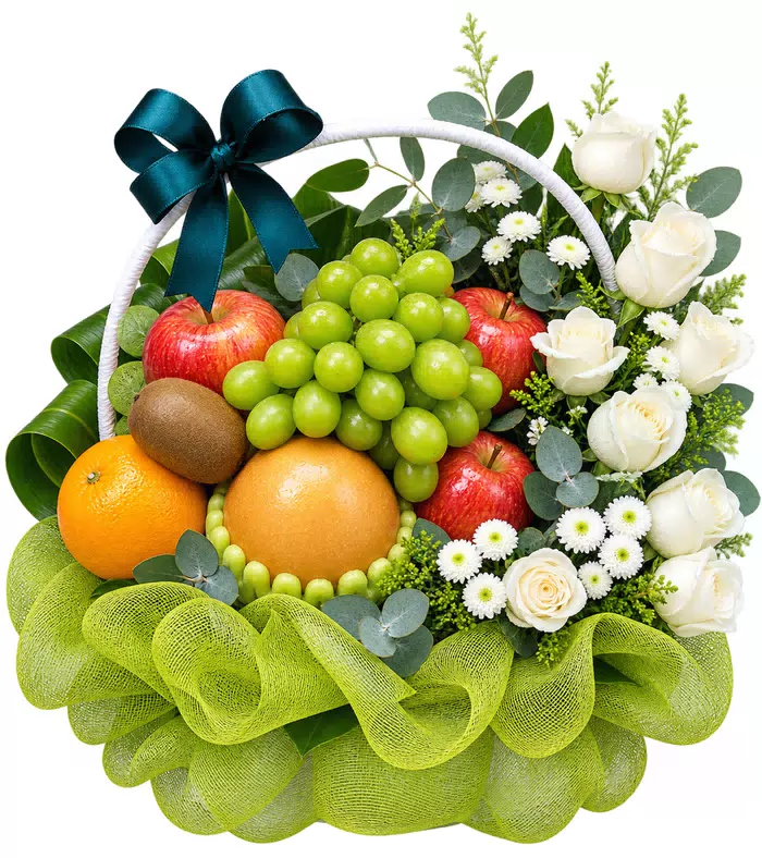 Quà Sum Vầy – giỏ quà trái cây hoa trắng