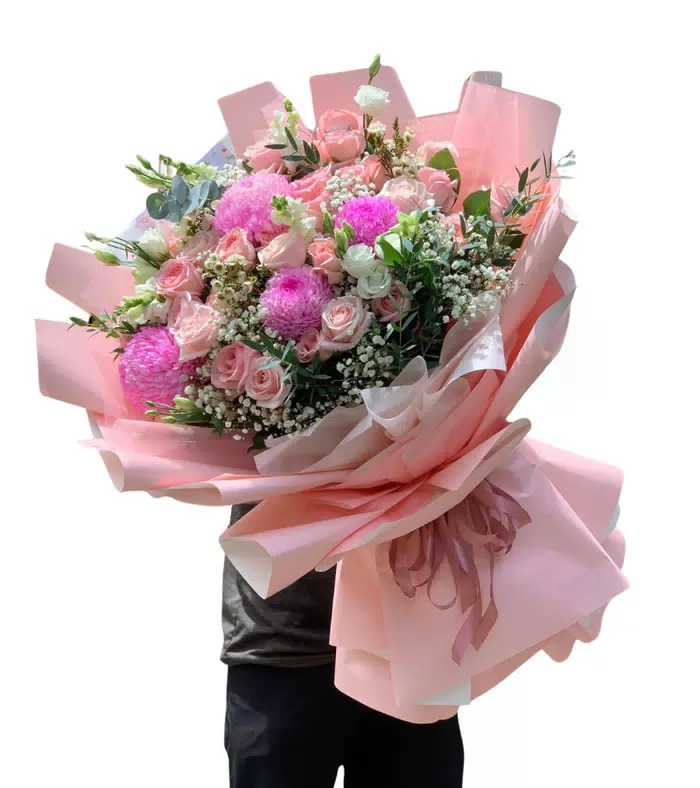 Ngày Dịu Êm – bó hoa hồng phấn gói hồng