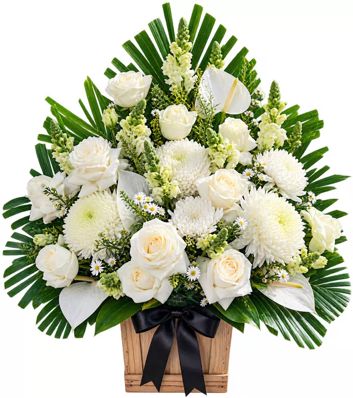 Nén Tâm Hương – giỏ hoa phân ưu hồng trắng