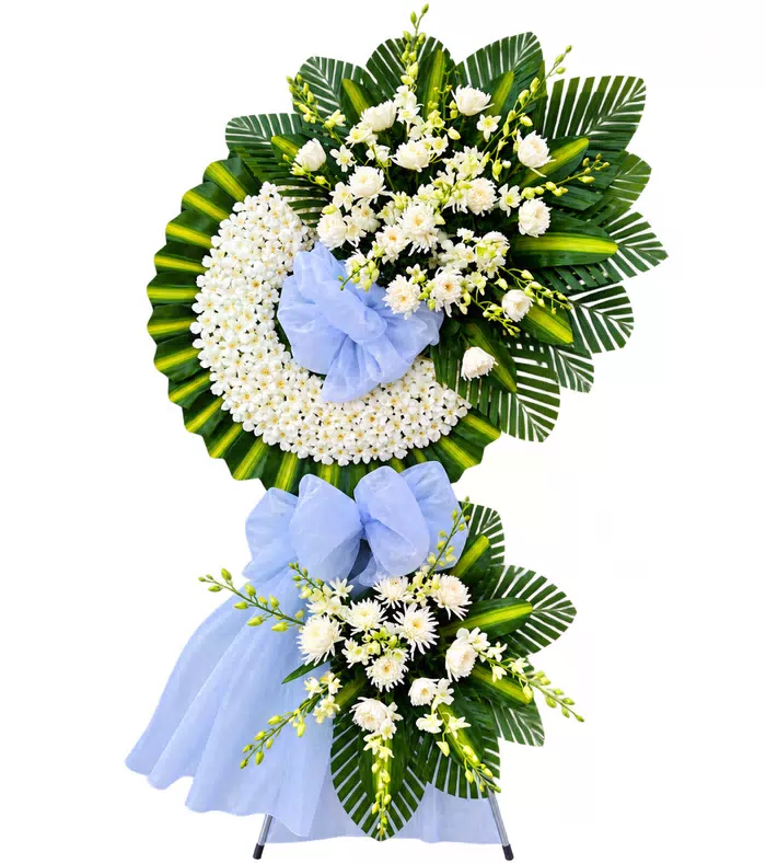 Mãi Nhớ – kệ hoa phân ưu trắng nơ xanh