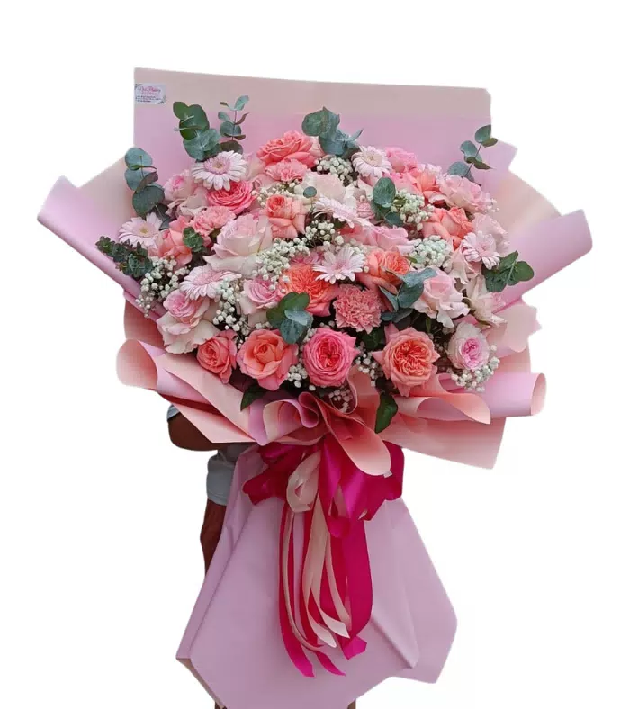 Thoáng Hương – bó hoa hồng cùng đồng tiền hồng
