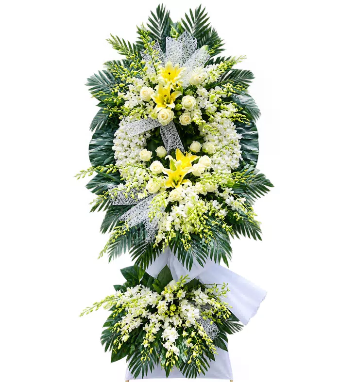 Lặng Thầm – kệ hoa phân ưu ly vàng trắng