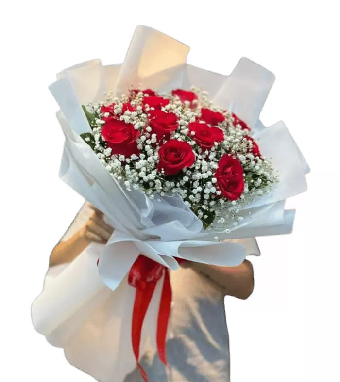 Dành Riêng – bó hoa hồng đỏ baby trắng