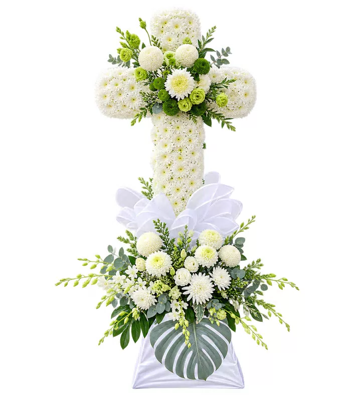 Vĩnh Niệm – kệ hoa phân ưu chữ thập cúc trắng