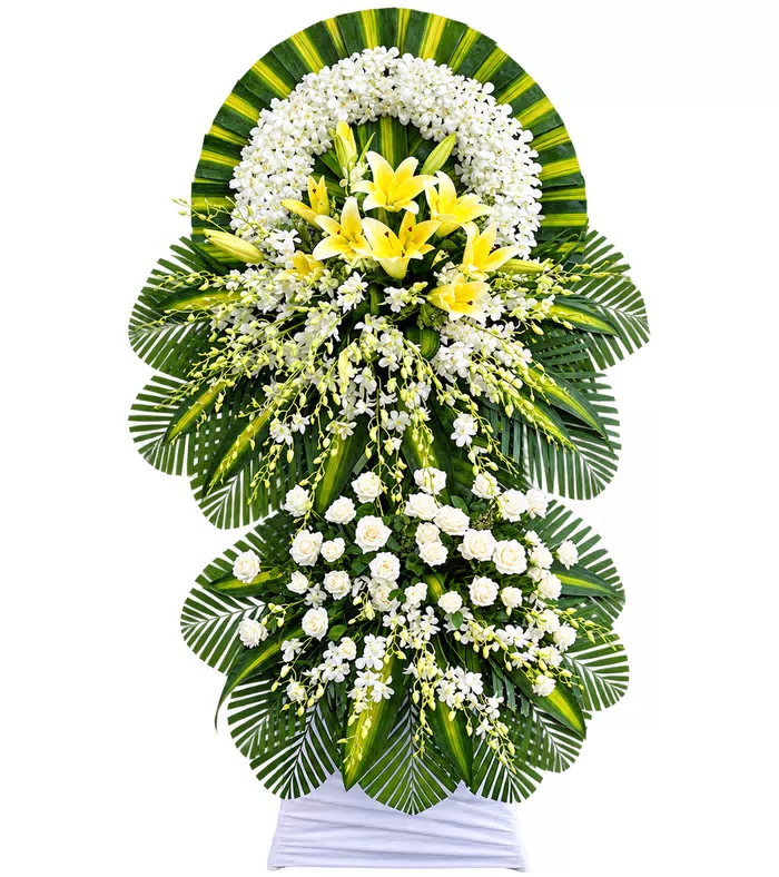 Bình An – kệ hoa phân ưu ly vàng trắng · 1236