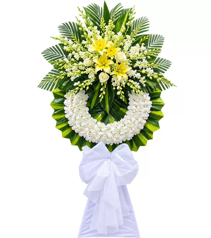 Tưởng Niệm – vòng hoa phân ưu ly vàng trắng