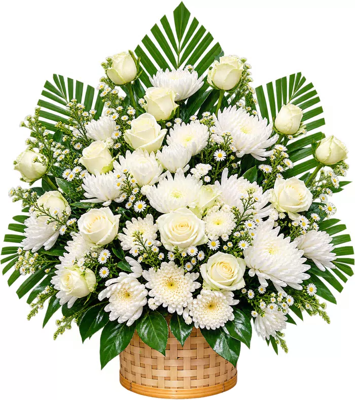 Lời Tiễn Biệt – giỏ hoa phân ưu trắng xanh