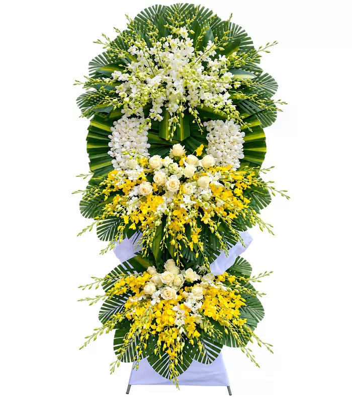 Kính Tiễn – kệ hoa phân ưu trắng vàng · 1435