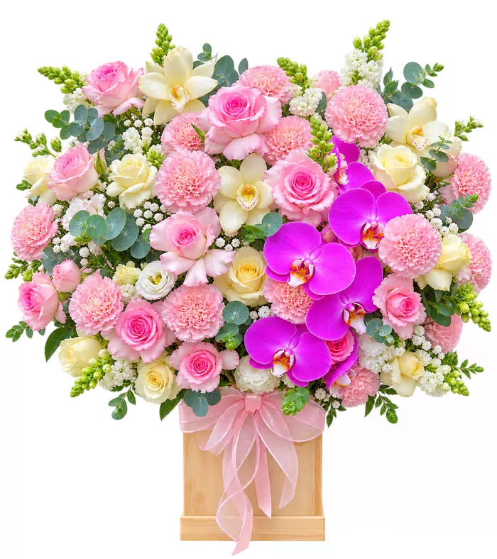 Thương Gửi – giỏ hoa hồng phấn lan tím