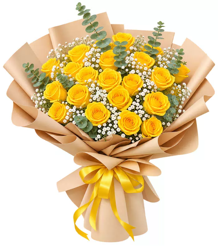 Nắng Mai – bó hoa hồng vàng giấy kraft