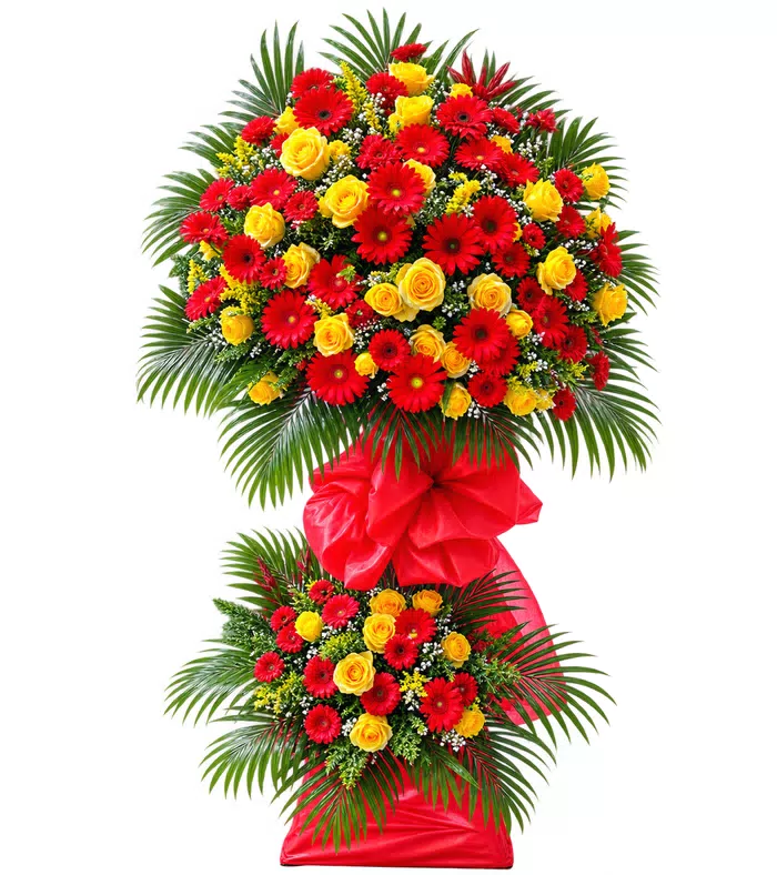 Bừng Sáng – kệ hoa chúc mừng đỏ vàng hai tầng