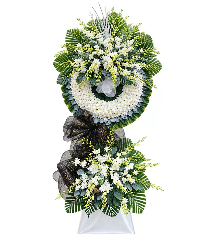 Kính Nhớ – kệ hoa phân ưu trắng nơ đen · 1332
