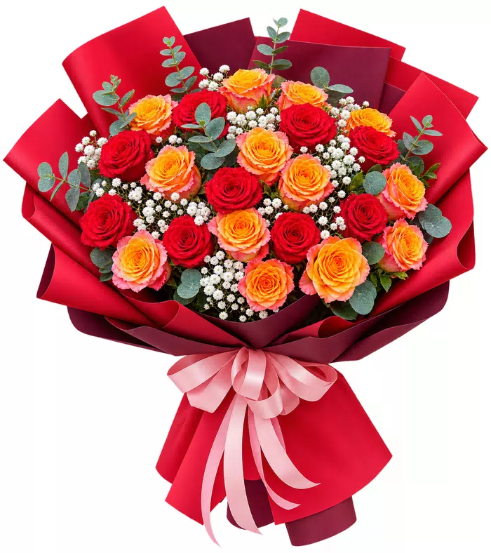 Thư Hoa – bó hoa hồng đỏ cam giấy đỏ