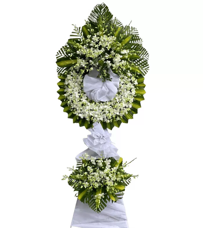 Tưởng Niệm – kệ hoa phân ưu trắng xanh · 0228