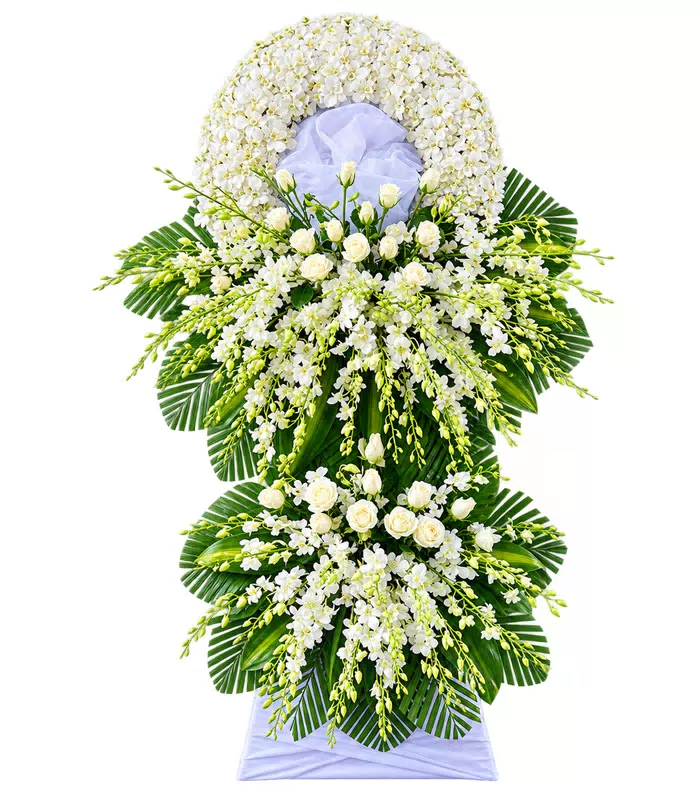 Bình An – kệ hoa phân ưu hồng trắng · 1344