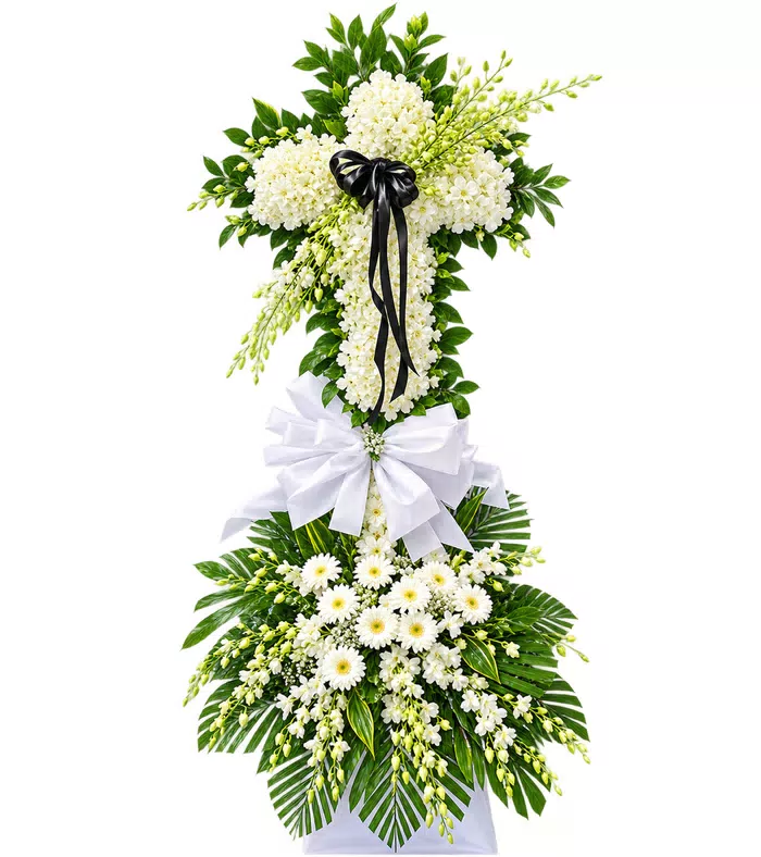 Mãi Nhớ – kệ hoa phân ưu chữ thập nơ đen