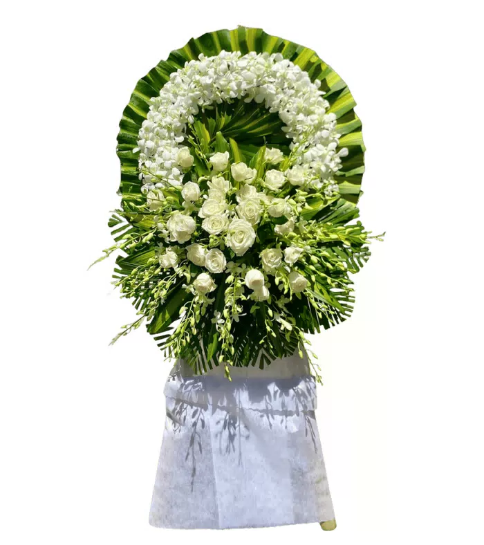 Lời Phân Ưu – kệ hoa phân ưu trắng xanh · 0303